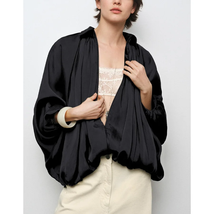 Batwing sleeve puff bomber jacket