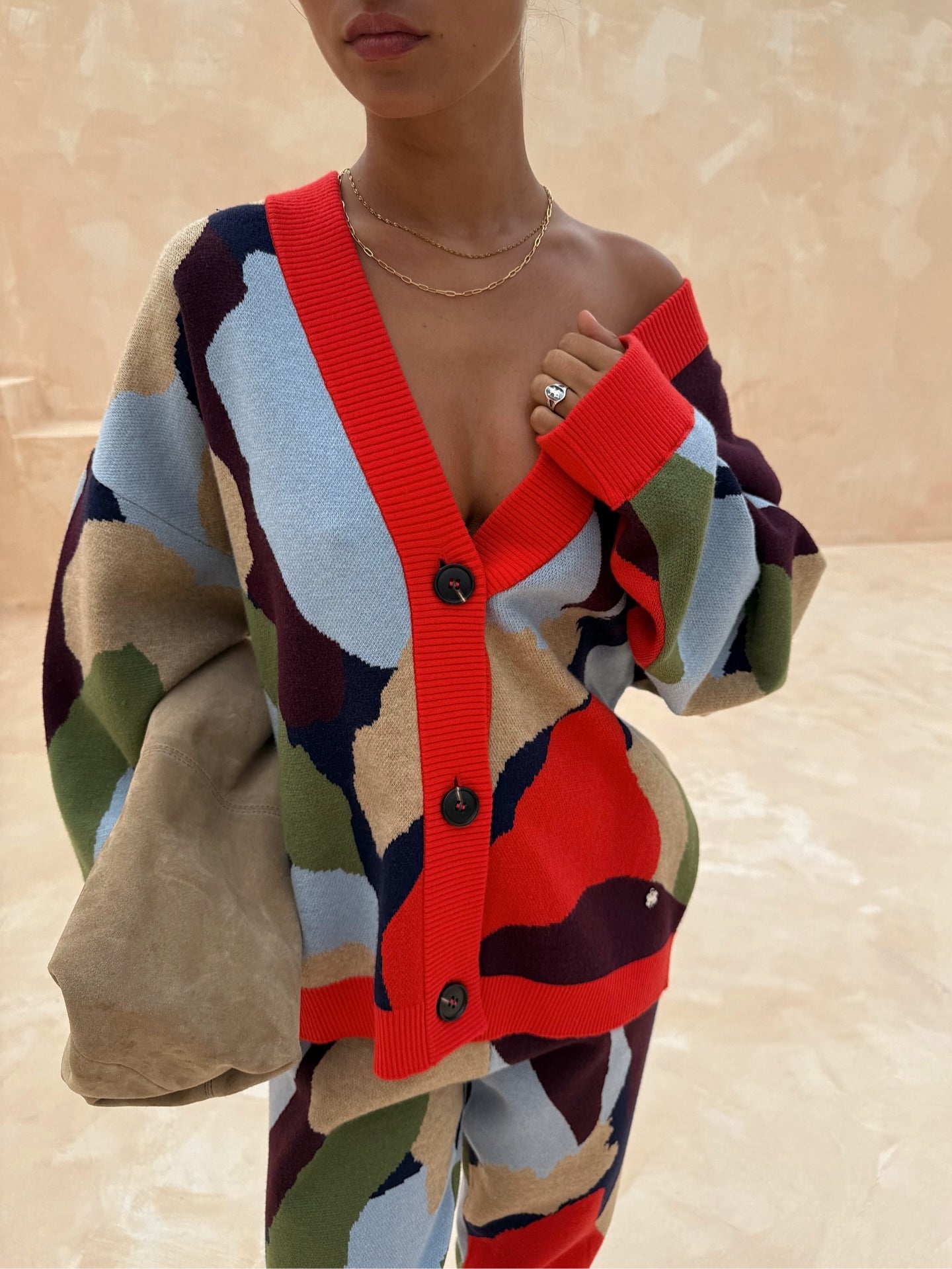 Abstract Geometric Pattern Knitted Jacket