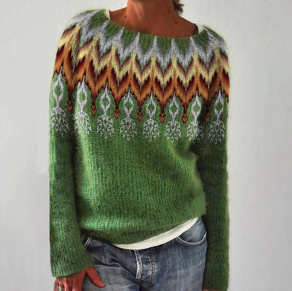 Casual Feather Printing Crew-neck Sweater