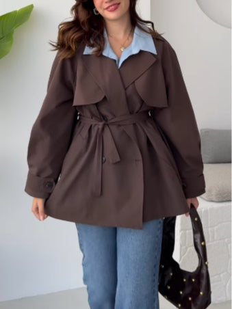 Casual lapel tie waist trench coat