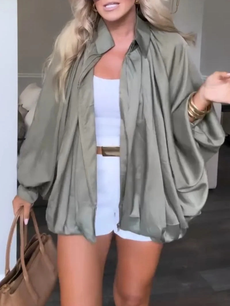 Batwing sleeve puff bomber jacket