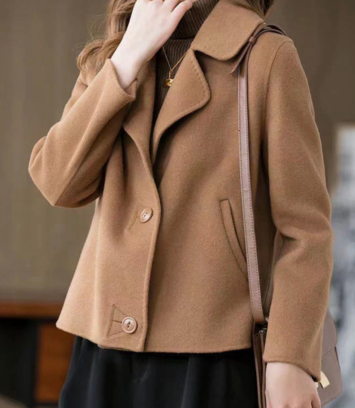 Camel wollen mantel voor dames